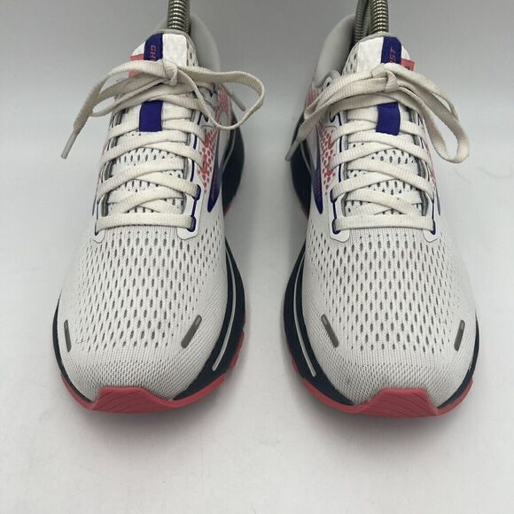 Sz US 9 EUR 40.5 UK 7- Brooks Ghost 14 White Purple Coral Shoe Sneakers Lace Up - Picture 3 of 10